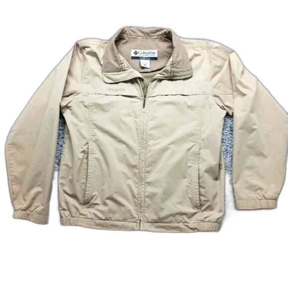 Columbia Men's Medium lightweight Jacket extra Pockets. Tan/ cream color - Picture 1 of 16